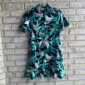 Tommy Bahama Golf Short Sleeve Tropical Floral 1/4 Zip Ruffled Dress Size S.